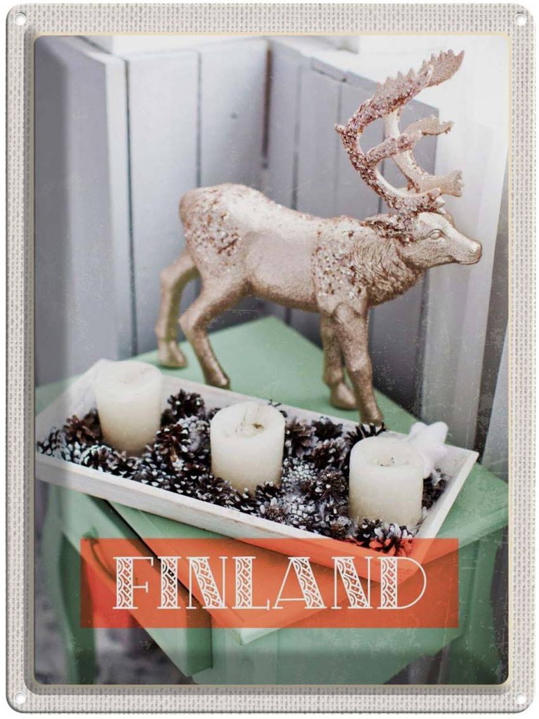 Blechschild 40x30 cm Finnland Hirsch Adventsteller Bildmotiv Reisemotiv Abenteuer Reisen Europa Urlaub