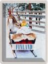 Blechschild 40x30 cm Finnland Schnee Urlaub Kind Hirsch Schlitten Bildmotiv Reisemotiv Abenteuer Reisen Europa