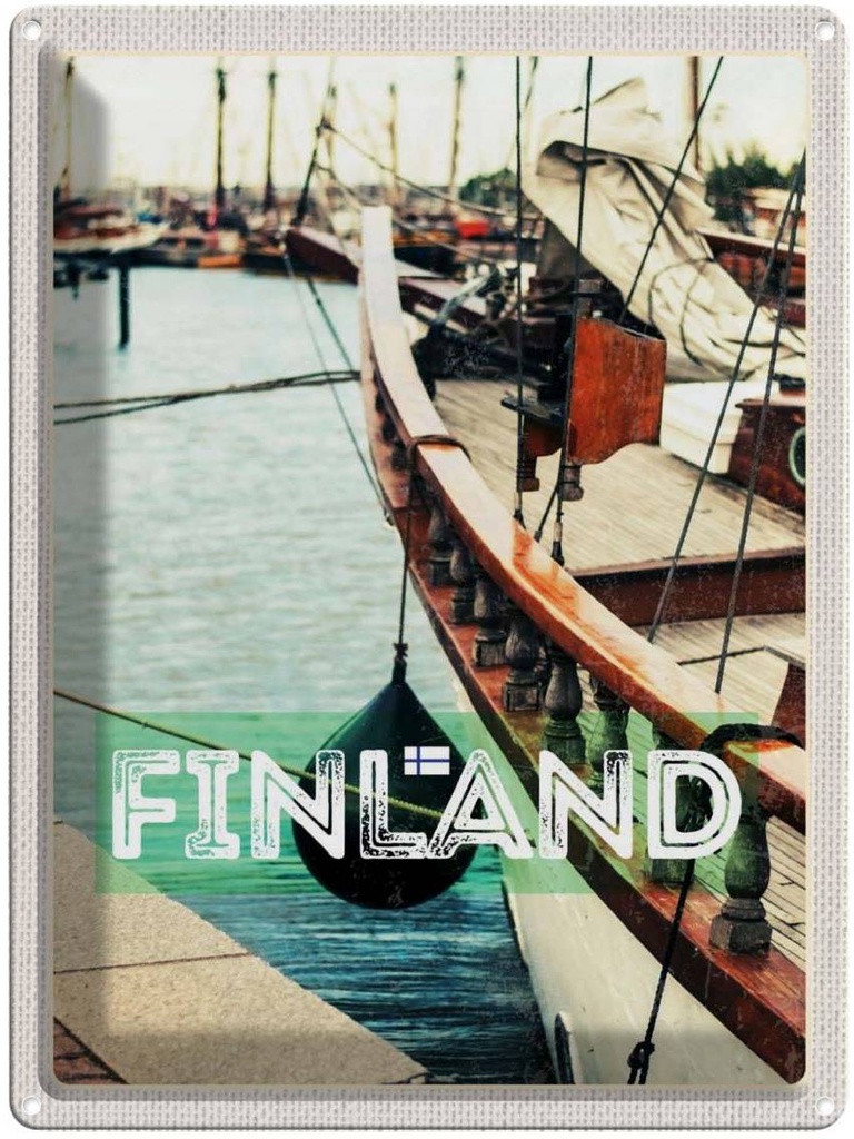 Blechschild 40x30 cm Finnland Wasser Meer Schiff Bildmotiv Reisemotiv Abenteuer Reisen Europa Urlaub