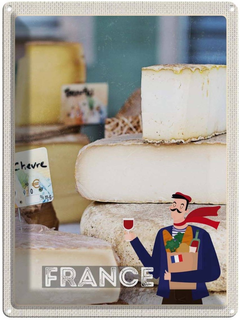Blechschild 40x30 cm Frankreich verschiedene Käsesorten Bildmotiv Reisemotiv Abenteuer Reisen Europa Urlaub