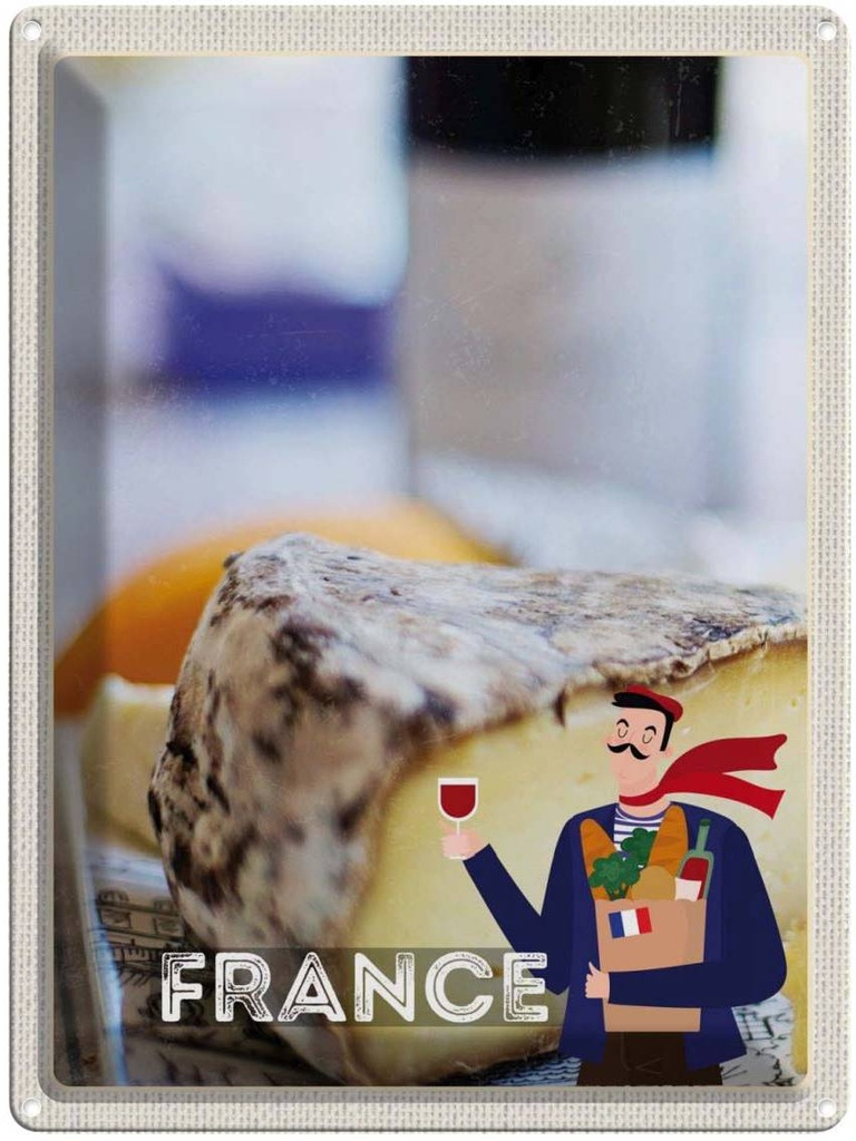 Blechschild 40x30 cm Frankreich Käse Emmentaler Produktion Bildmotiv Reisemotiv Abenteuer Reisen Europa Urlaub