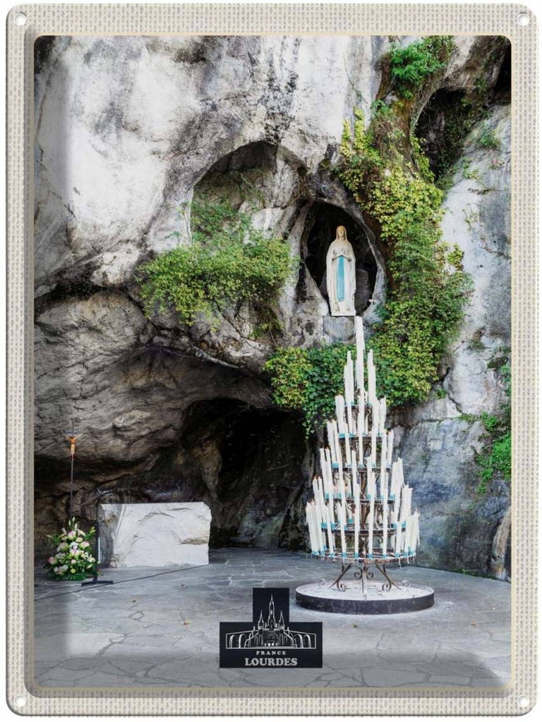 Blechschild 40x30 cm Frankreich Lourdes Urlaub Jesud Kerzen Natur Bildmotiv Reisemotiv Abenteuer Reisen Europa