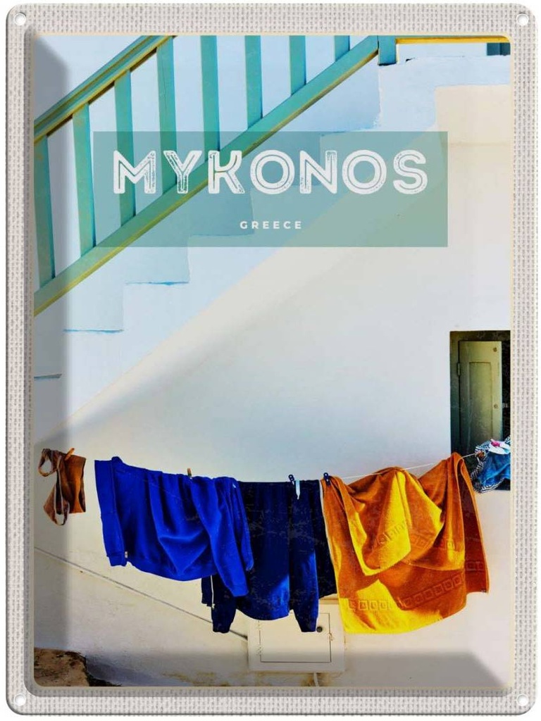 Blechschild 40x30 cm Griechenland Greece Mykonos Gebäude Bildmotiv Reisemotiv Abenteuer Reisen Europa Urlaub