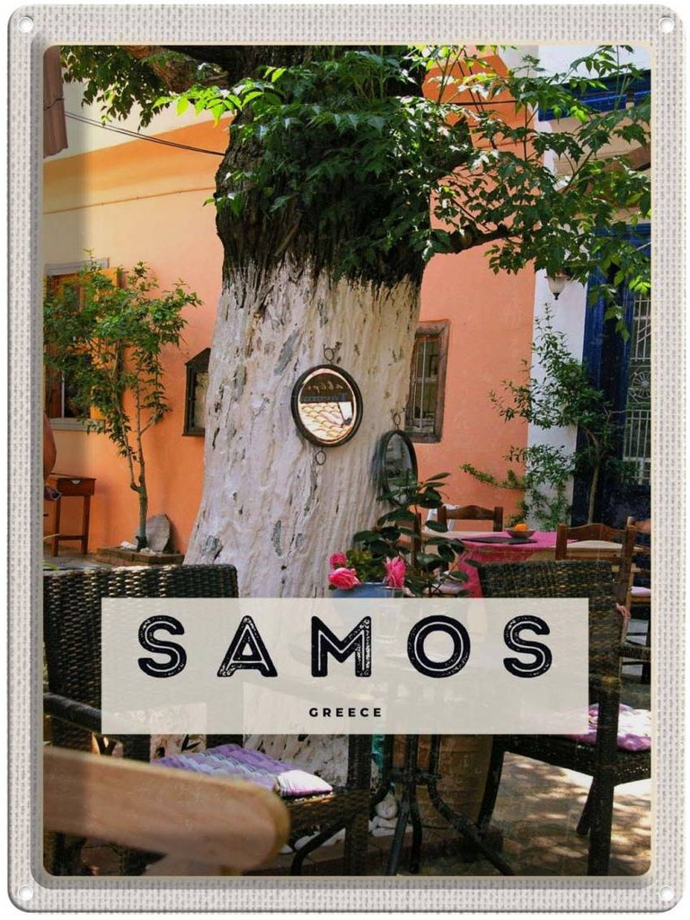 Blechschild 40x30 cm Samos GreeceSommer Restaurant Bildmotiv Reisemotiv Essen Trinken Abenteuer Reisen Urlaub