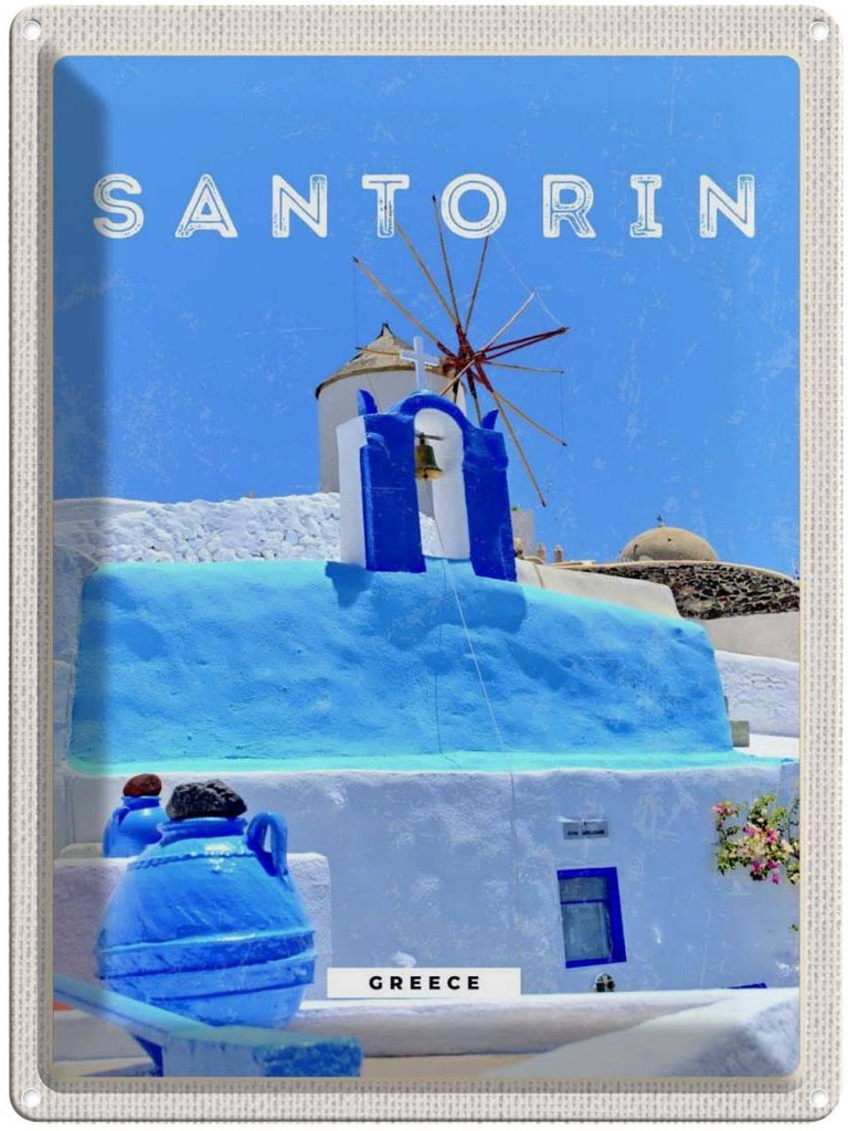 Blechschild 40x30 cm Santorini Greece Griechenland blau Bildmotiv Reisemotiv Abenteuer Reisen Europa Urlaub