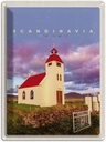 Blechschild 40x30 cm Skandinawien Haus Europa Urlaub rot Dach Wiese Natur Bildmotiv Reisemotiv Abenteuer Reisen