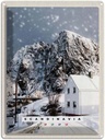 Blechschild 40x30 cm Skandinawien Schnee Urlaub Winter Berg Haus Bildmotiv Reisemotiv Abenteuer Reisen Europa