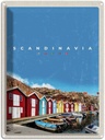 Blechschild 40x30 cm Skandinawien Boote Bootshaus Meer Bildmotiv Reisemotiv Abenteuer Reisen Europa Urlaub