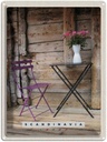 Blechschild 40x30 cm Skandinawien Terasse Urlaub Stuhl Tisch Blume Bildmotiv Reisemotiv Abenteuer Reisen Europa
