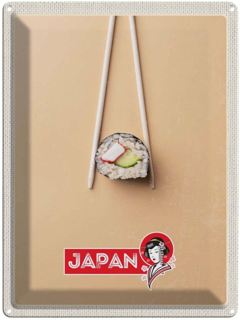Blechschild 40x30 cm Japan Asien Abenteuer Reisen Urlaub Sushi Fisch Gurke Stäbchen Bildmotiv Reisemotiv Essen Trinken