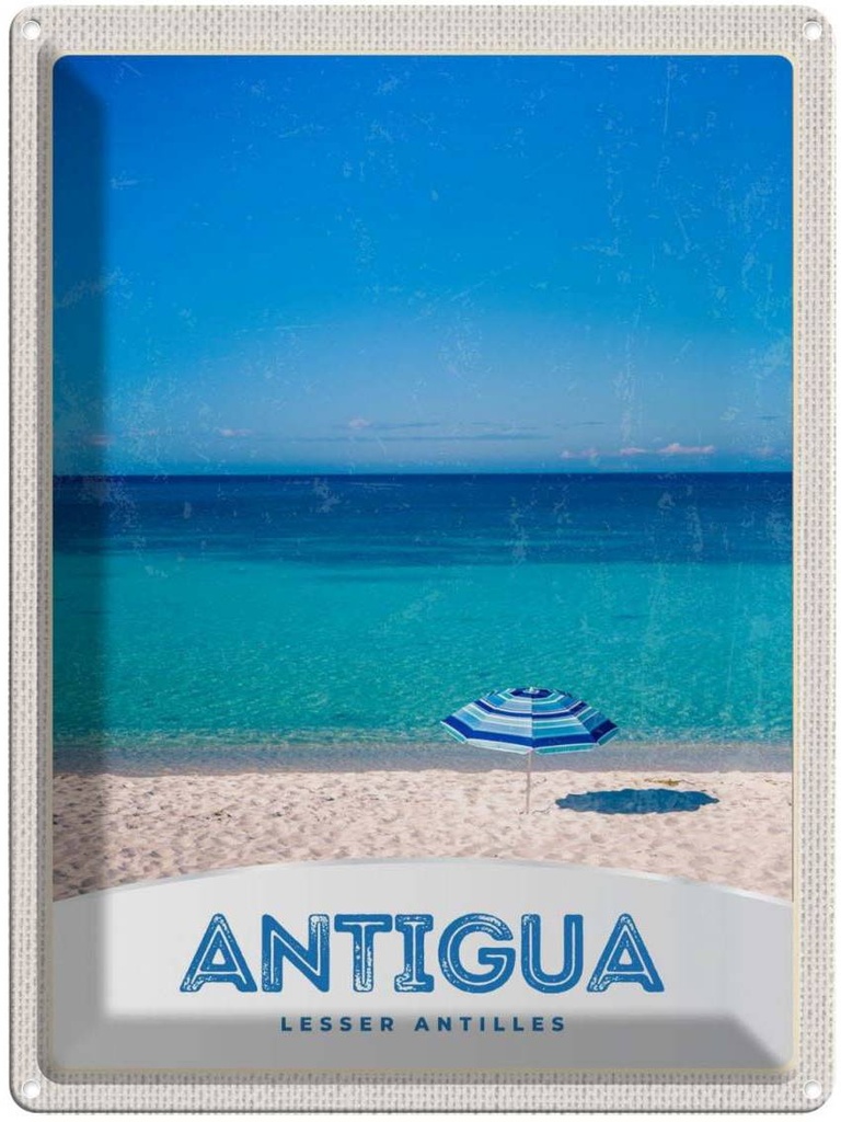 Blechschild 40x30 cm Antigua Karibik Insel Meer Strand Bildmotiv Reisemotiv Abenteuer Reisen Urlaub