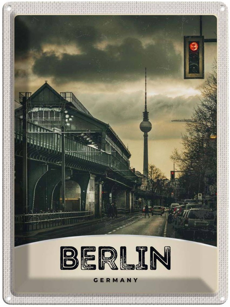 Blechschild 40x30 cm Berlin Deutschland Fernsehrturm 90er Bildmotiv Reisemotiv Abenteuer Reisen Urlaub