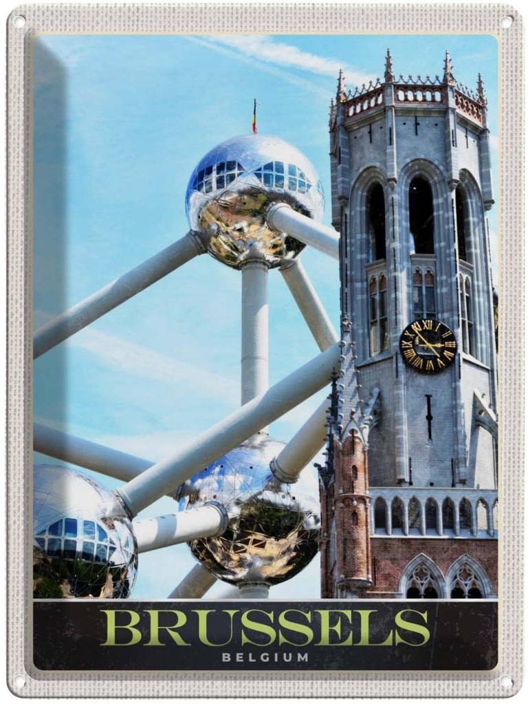 Blechschild 40x30 cm Belgien Brüssel Europa Atomium Bildmotiv Reisemotiv Abenteuer Reisen Urlaub