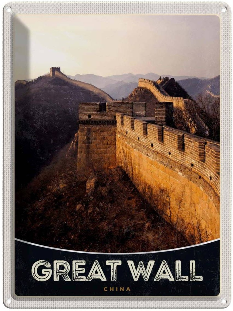 Blechschild 40x30 cm China Asien Chinesiche Mauer 1222km Bildmotiv Reisemotiv Abenteuer Reisen Urlaub
