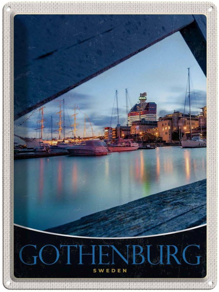Blechschild 40x30 cm Schweden Götheburg Urlaub Europa Meer Schiff Bildmotiv Reisemotiv Abenteuer Reisen