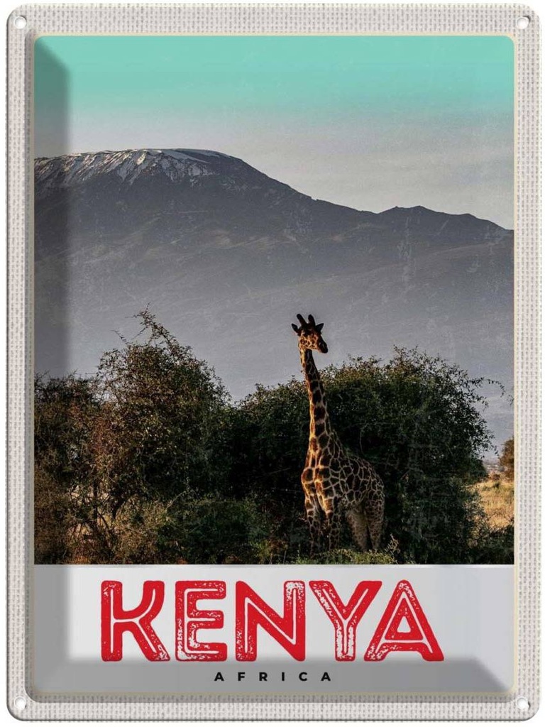 Blechschild 40x30 cm Kenia Ostafrika Giraffe Wildnis Natur Bildmotiv Reisemotiv Abenteuer Reisen Urlaub
