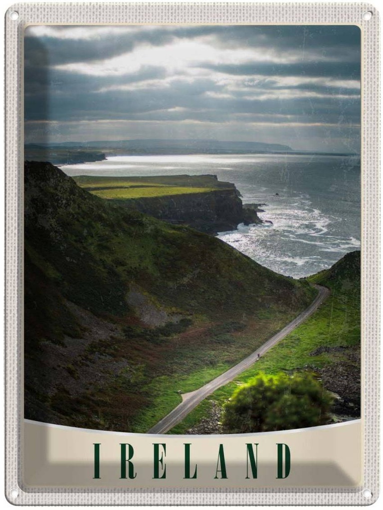 Blechschild 40x30 cm Irland Europa Urlaub Wiese Gebirge Meer Natur Bildmotiv Reisemotiv Abenteuer Reisen