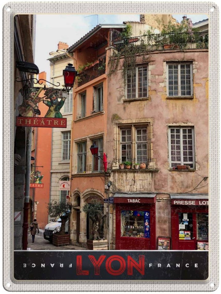 Blechschild 40x30 cm Lyon Stadt Urlaub Frankreich Tabak Theater Bildmotiv Reisemotiv Abenteuer Reisen Europa