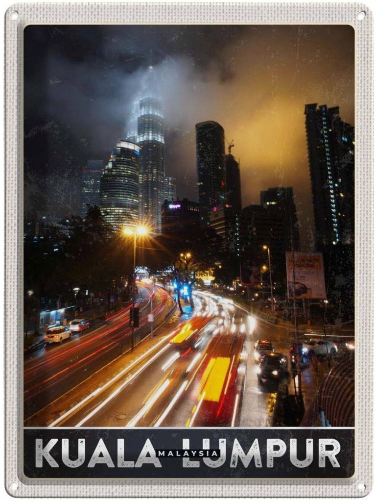 Blechschild 40x30 cm Kuala Lumpur Malaysia Asien Nacht Bildmotiv Reisemotiv Abenteuer Reisen Urlaub