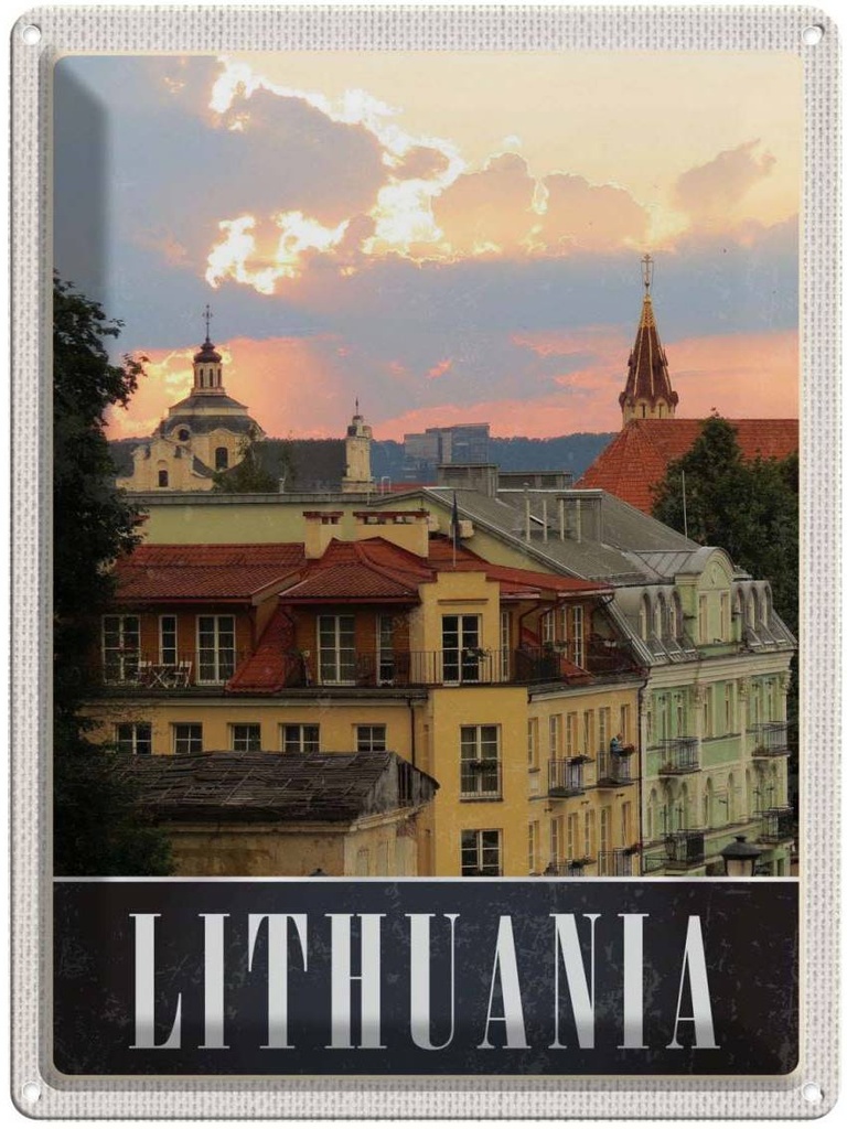 Blechschild 40x30 cm Litauen Mittelalter Gebäude Gemälde Bildmotiv Reisemotiv Abenteuer Reisen Europa Urlaub