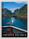 Blechschild 40x30 cm Lofoten Island Urlaub Norwegen Fluss Häuschen Bildmotiv Reisemotiv Abenteuer Reisen Europa
