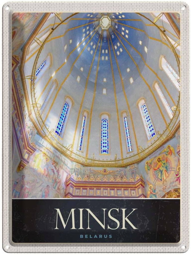 Blechschild 40x30 cm Minsk Belarus Urlaub Kirche Jesus Christus Bildmotiv Reisemotiv Abenteuer Reisen Europa