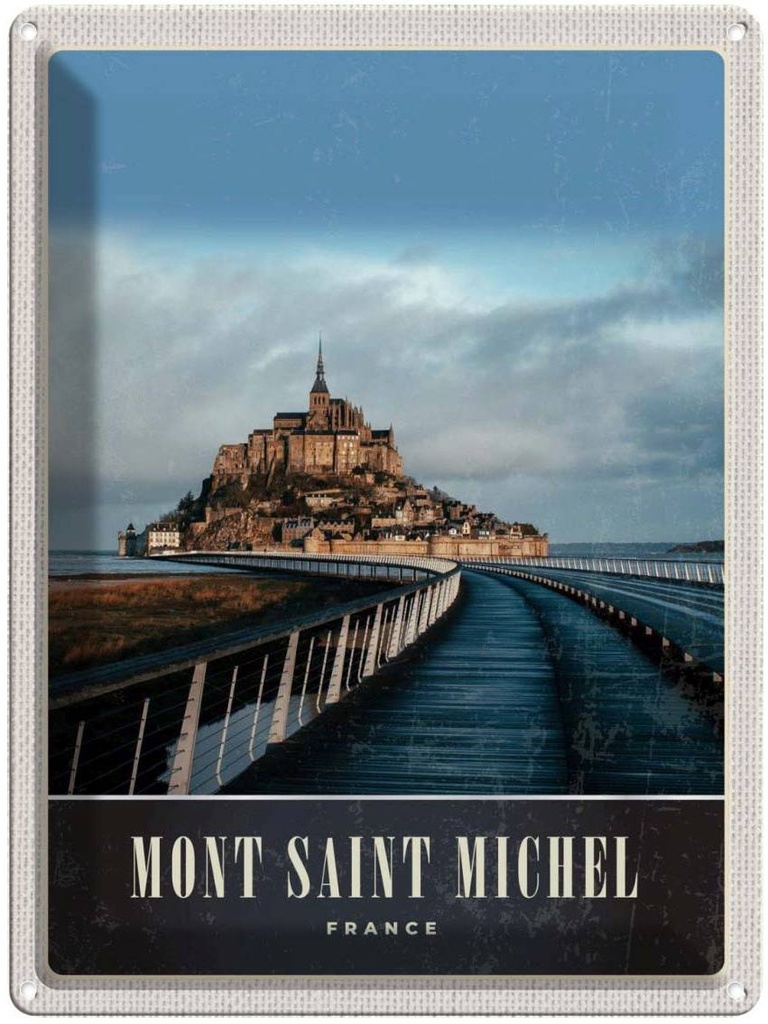Blechschild 40x30 cm Moint Saint Urlaub Michel Frankreich Burg Bildmotiv Reisemotiv Abenteuer Reisen Europa