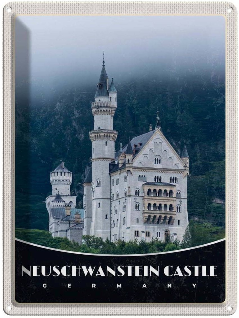 Blechschild 40x30 cm Neuschwanstein Schloss Marienbrücke Bildmotiv Reisemotiv Abenteuer Reisen Europa Urlaub