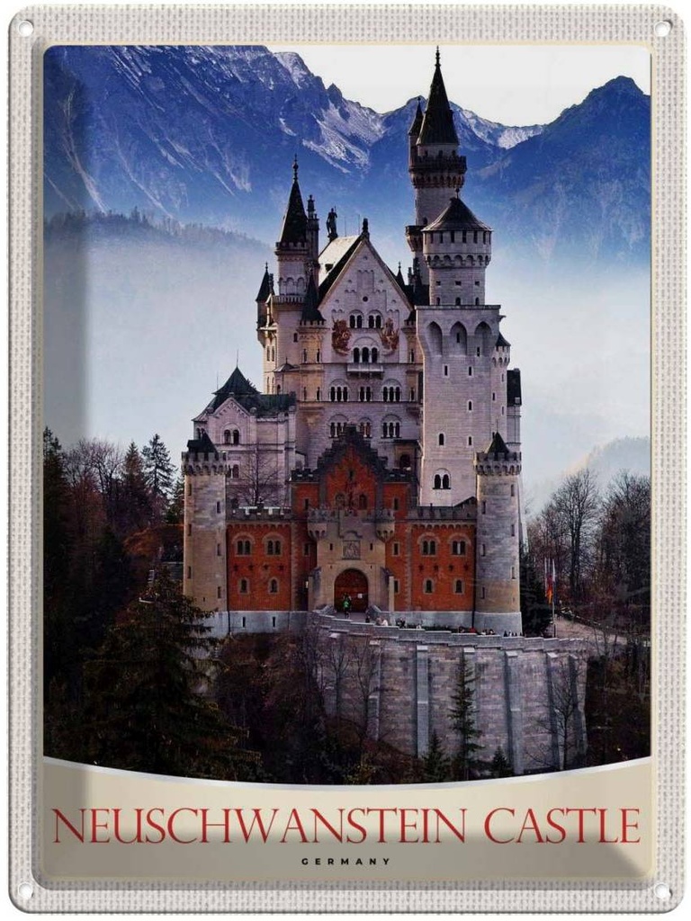 Blechschild 40x30 cm Neuschwanstein Schloss Deutschland Bildmotiv Reisemotiv Abenteuer Reisen Europa Urlaub
