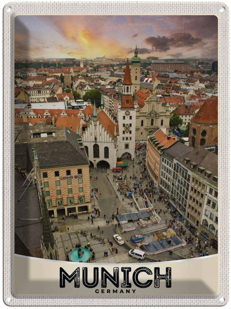 Blechschild 40x30 cm Aussblick auf München Deutschland Bildmotiv Reisemotiv Abenteuer Reisen Urlaub