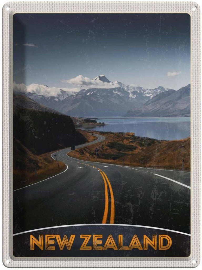 Blechschild 40x30 cm Neuseeland Meer Straße Natur Bildmotiv Reisemotiv Abenteuer Reisen Urlaub