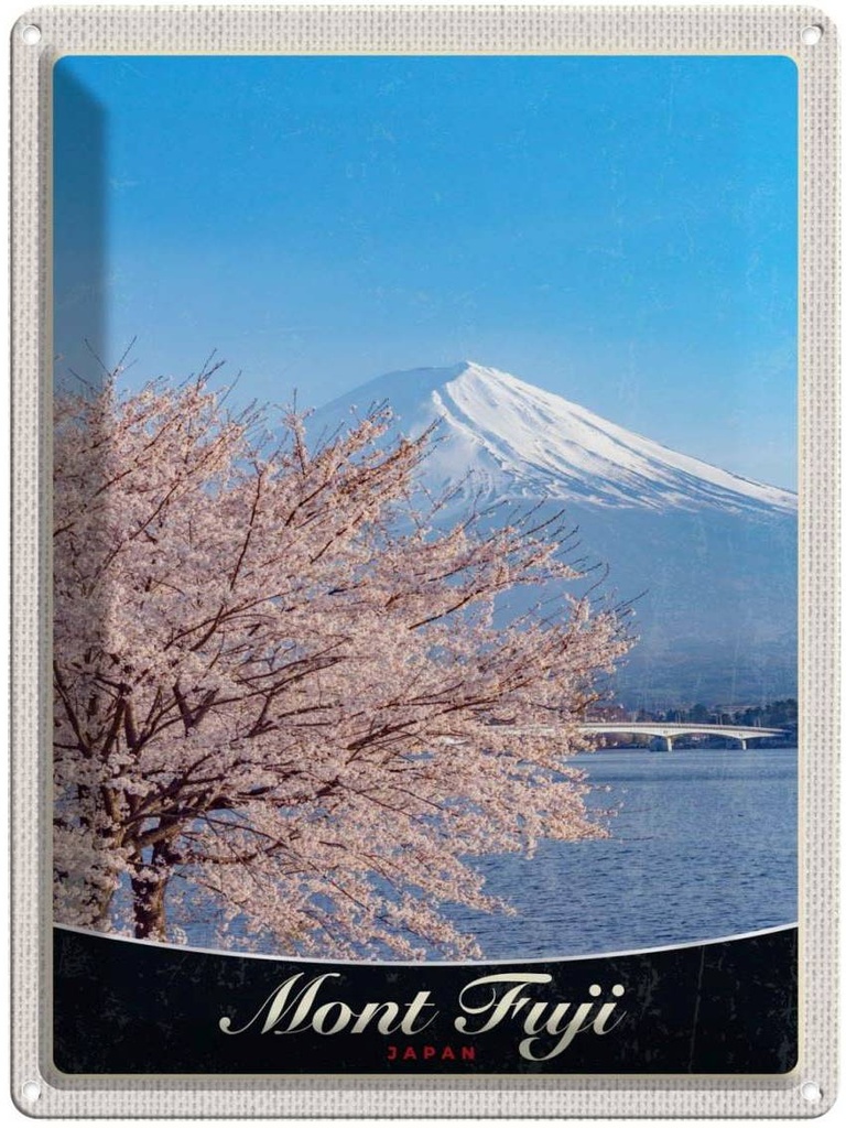 Blechschild 40x30 cm Mont Fuji Urlaub Japan Asien Gebirge Baum Bildmotiv Reisemotiv Abenteuer Reisen