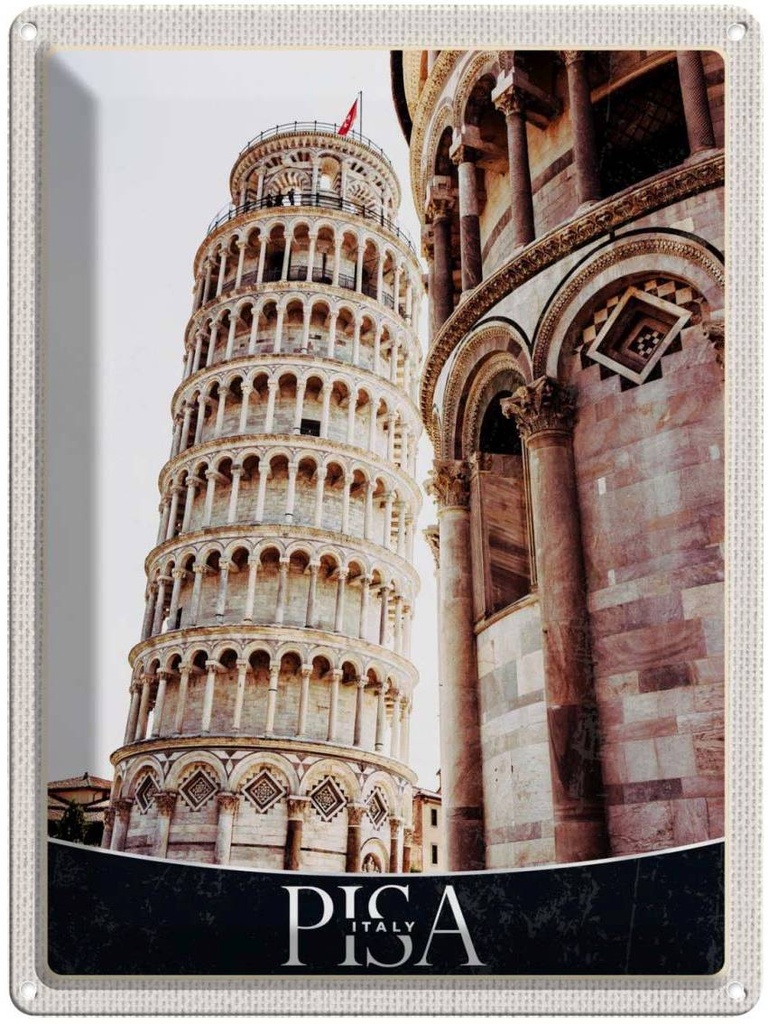 Blechschild 40x30 cm Pisa Schiefer TurmArchitektur Bildmotiv Reisemotiv Abenteuer Reisen Straße Stadt Urlaub