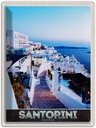 Blechschild 40x30 cm Santorini Insel Urlaub weiße Häuser Bildmotiv Reisemotiv Abenteuer Reisen Straße Stadt