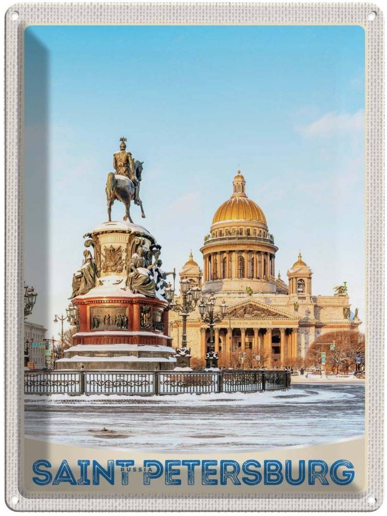 Blechschild 40x30 cm Saint Petersburg Russland Skulptur Bildmotiv Reisemotiv Abenteuer Reisen Urlaub