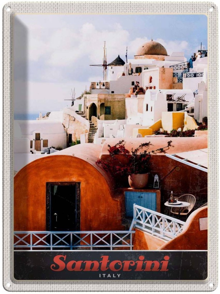 Blechschild 40x30 cm Santorini Griechenland Europa Insel Bildmotiv Reisemotiv Abenteuer Reisen Urlaub
