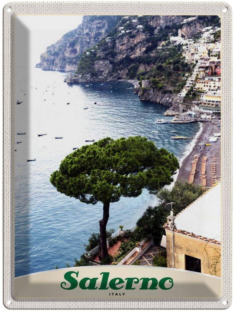 Blechschild 40x30 cm Salerno Italien Europa Urlaub Meer Strand Sonne Boot Bildmotiv Reisemotiv Abenteuer Reisen