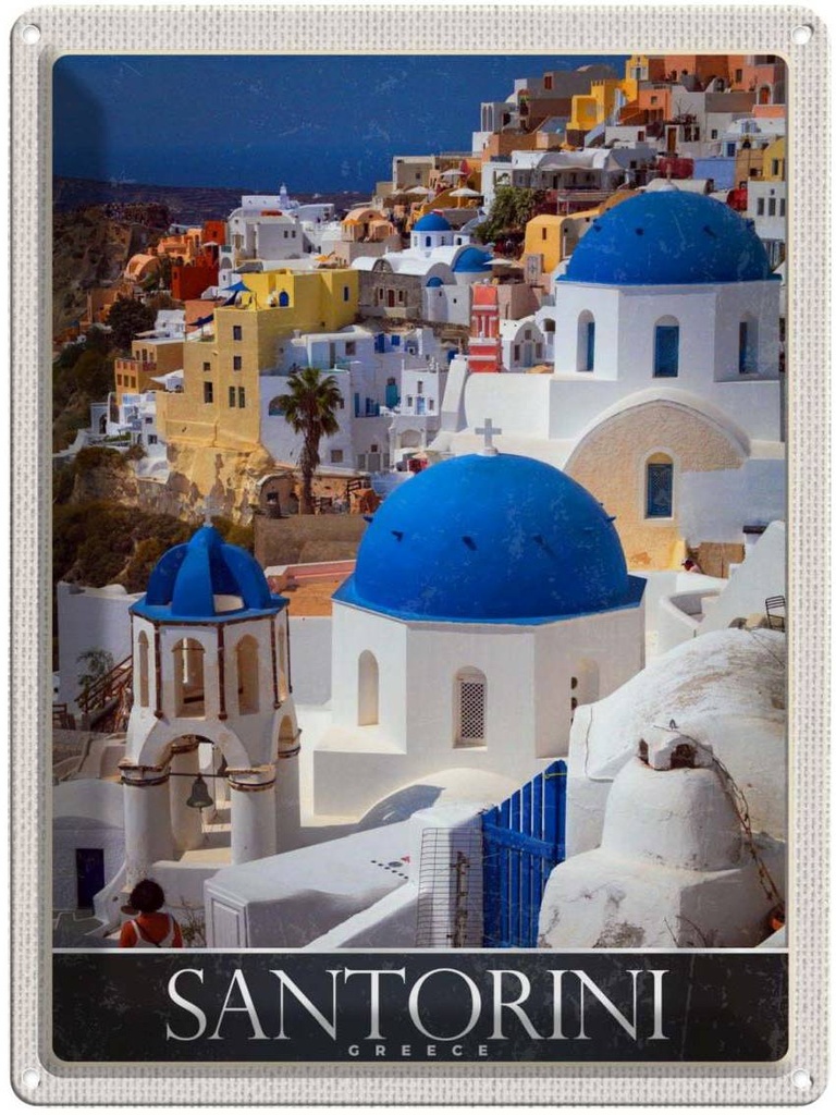 Blechschild 40x30 cm Santorini Griechenland Häuser weiss Bildmotiv Reisemotiv Abenteuer Reisen Europa Urlaub