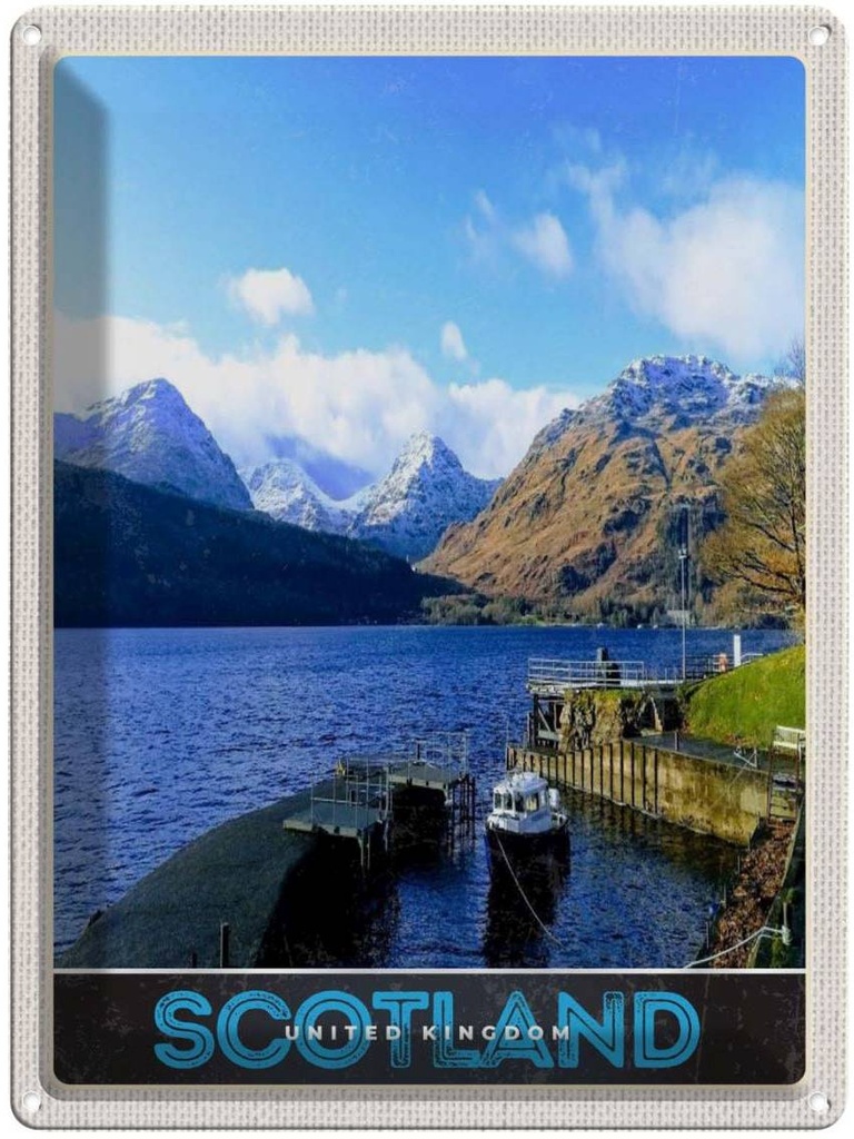Blechschild 40x30 cm Schottland Insel Urlaub Gebirge Schnee Trip Bildmotiv Reisemotiv Abenteuer Reisen Europa