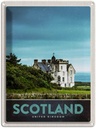 Blechschild 40x30 cm Schottland Europa Urlaub Natur Wiese Haus Bildmotiv Reisemotiv Abenteuer Reisen