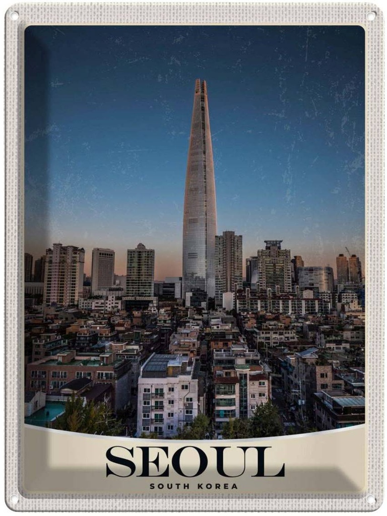 Blechschild 40x30 cm Seoul Süd Korea Wolkenkratzer Stadt Bildmotiv Reisemotiv Abenteuer Reisen Urlaub