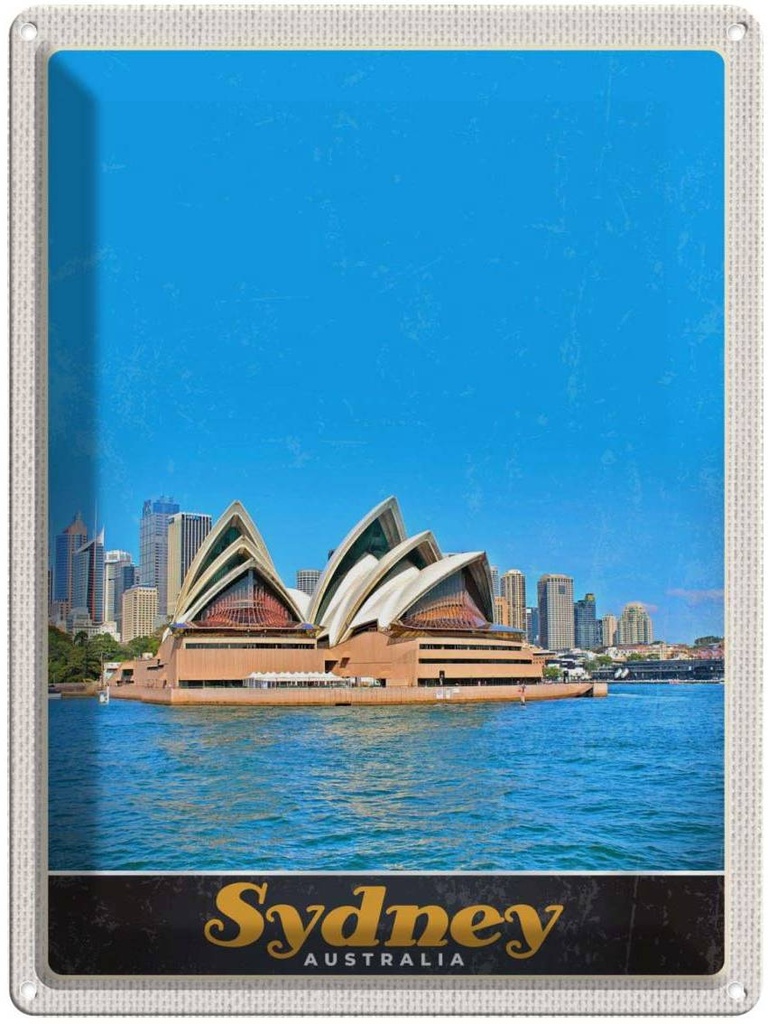 Blechschild 40x30 cm Sydney Australien Urlaub Oper Haus Bildmotiv Reisemotiv Abenteuer Reisen Straße Stadt