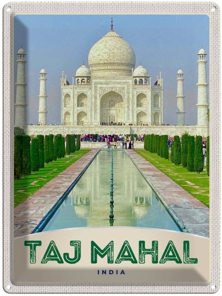 Blechschild 40x30 cm Taj Mahal Urlaub Agra Moschee Islam Muslime Bildmotiv Reisemotiv Abenteuer Reisen