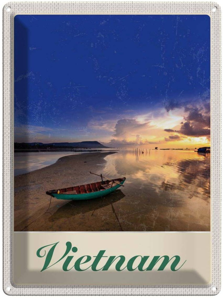 Blechschild 40x30 cm Vietnam Asien Boot Meer Natur Bildmotiv Reisemotiv Abenteuer Reisen Urlaub