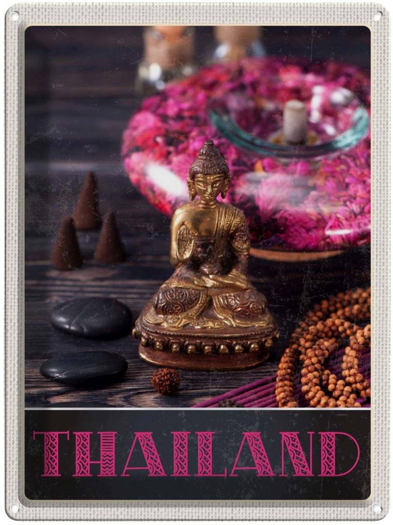 Blechschild 40x30 cm Thailand Asien Buddha Gott Religion Bildmotiv Reisemotiv Abenteuer Reisen Urlaub