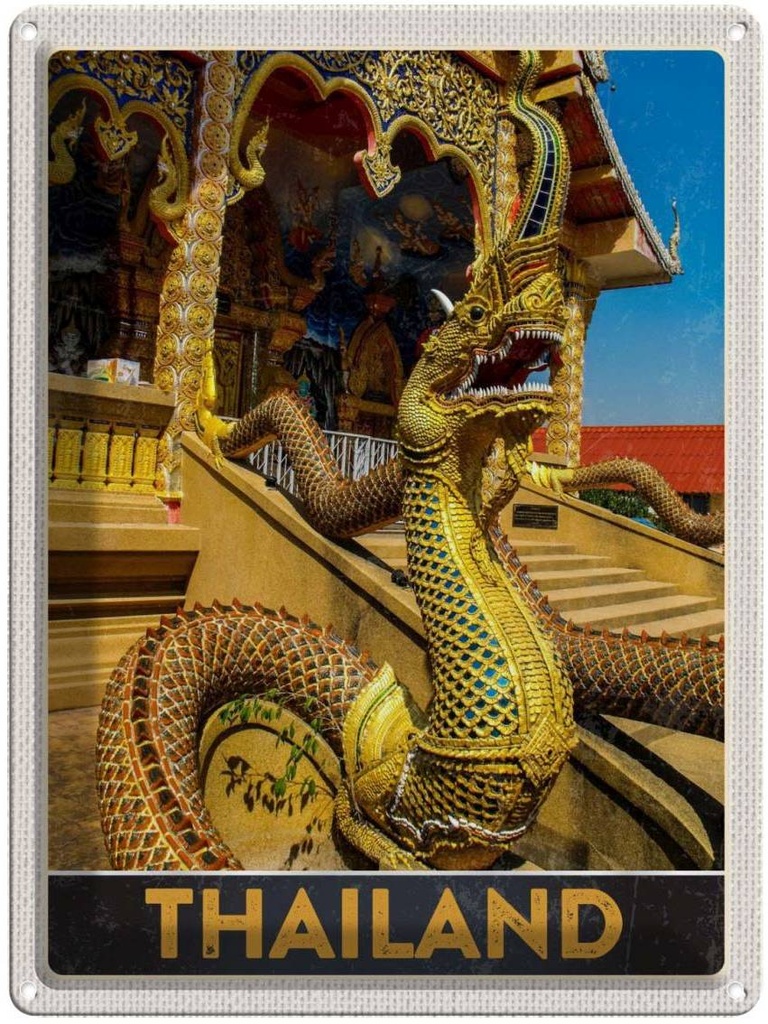 Blechschild 40x30 cm Thailand Asien Drachen bunt Tempelk Bildmotiv Reisemotiv Abenteuer Reisen Urlaub