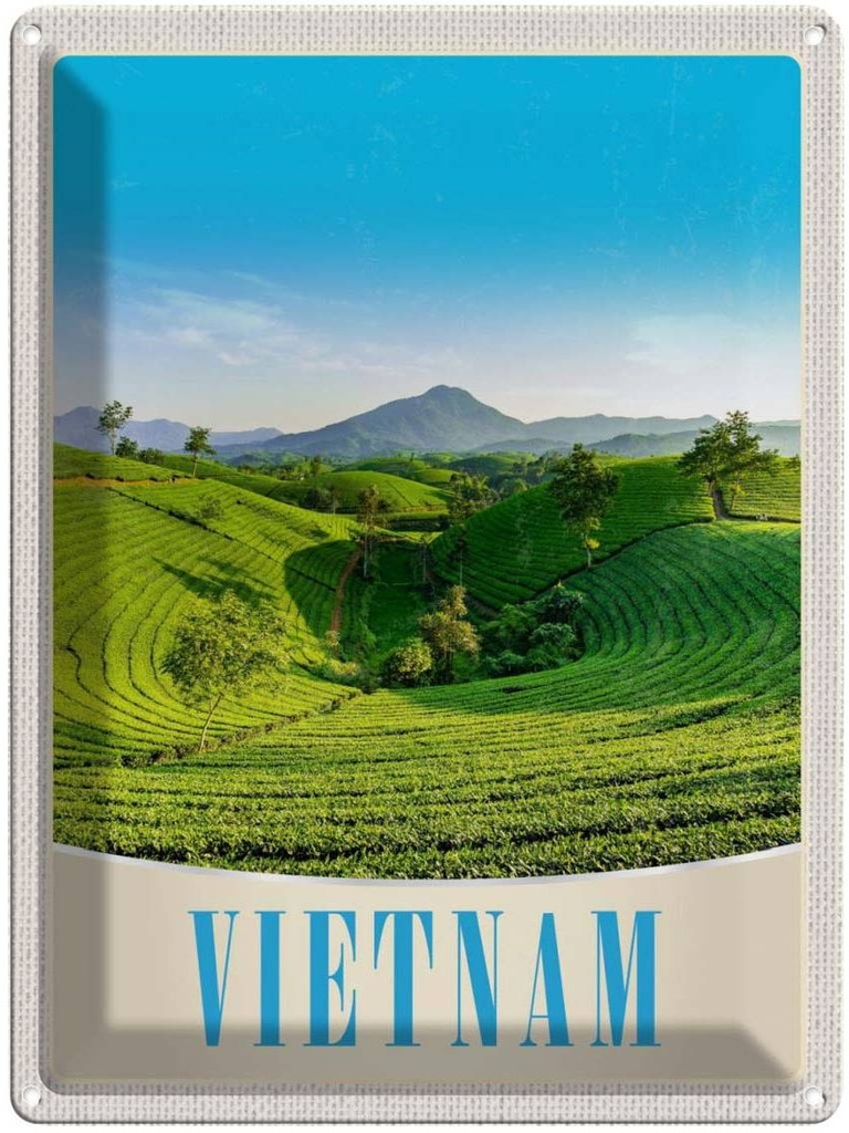 Blechschild 40x30 cm Vietnam Natur Wiese Ackkerbau Bäume Bildmotiv Reisemotiv Abenteuer Reisen Urlaub
