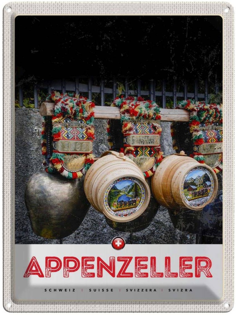Blechschild 40x30 cm Appenzeller Gebirge Tradition Schweiz Bildmotiv Reisemotiv Abenteuer Reisen Urlaub