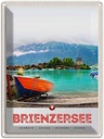 Blechschild 40x30 cm Brienzersee Schweiz Boot Gebäude Bildmotiv Reisemotiv Abenteuer Reisen Europa Urlaub