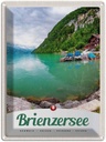 Blechschild 40x30 cm Brienzersee Schweiz Boot Gebirge Bildmotiv Reisemotiv Abenteuer Reisen Europa Urlaub